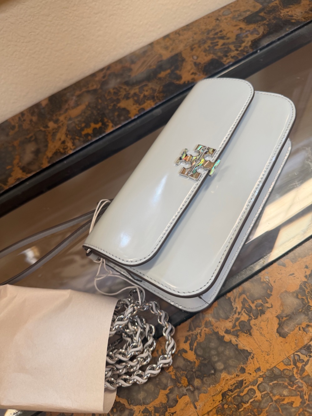 Tory Burch-Inspired Pale Blue Wristlet Crossbody Bag